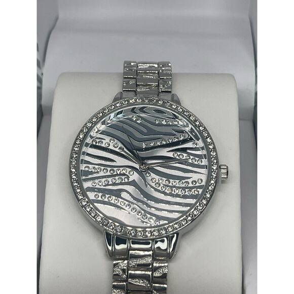Silver Tone Crystal Bracelet Watch Zebra Print Stunning Chic Trendy Fashion NWT main image 7